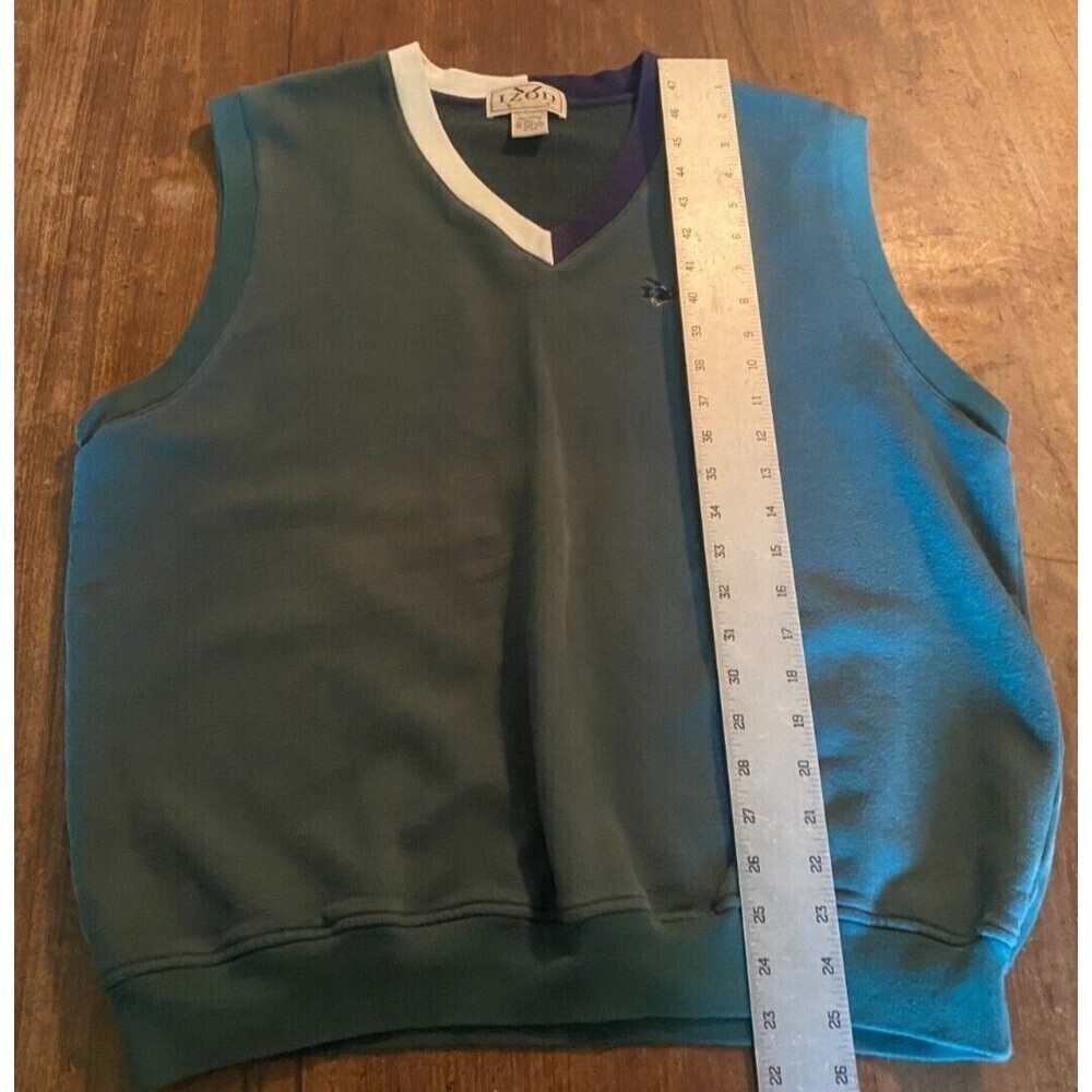 Vintage Izod Golf Sweater Vest L Pullover V-Neck Mens Green Made in USA 90s